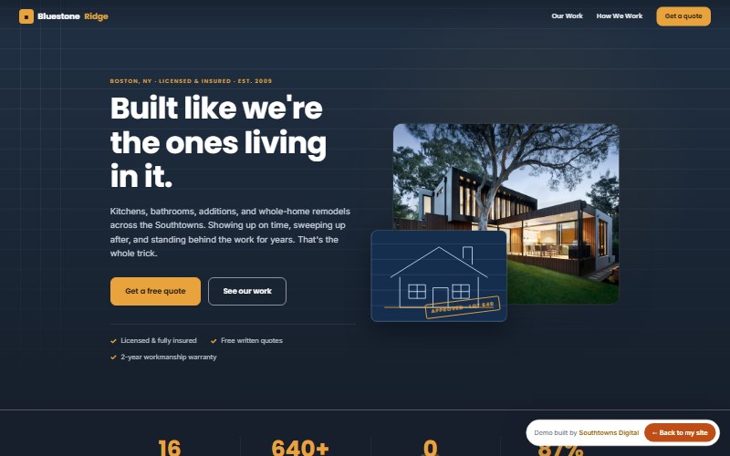 Bluestone Ridge Contracting, a demo home contractor website