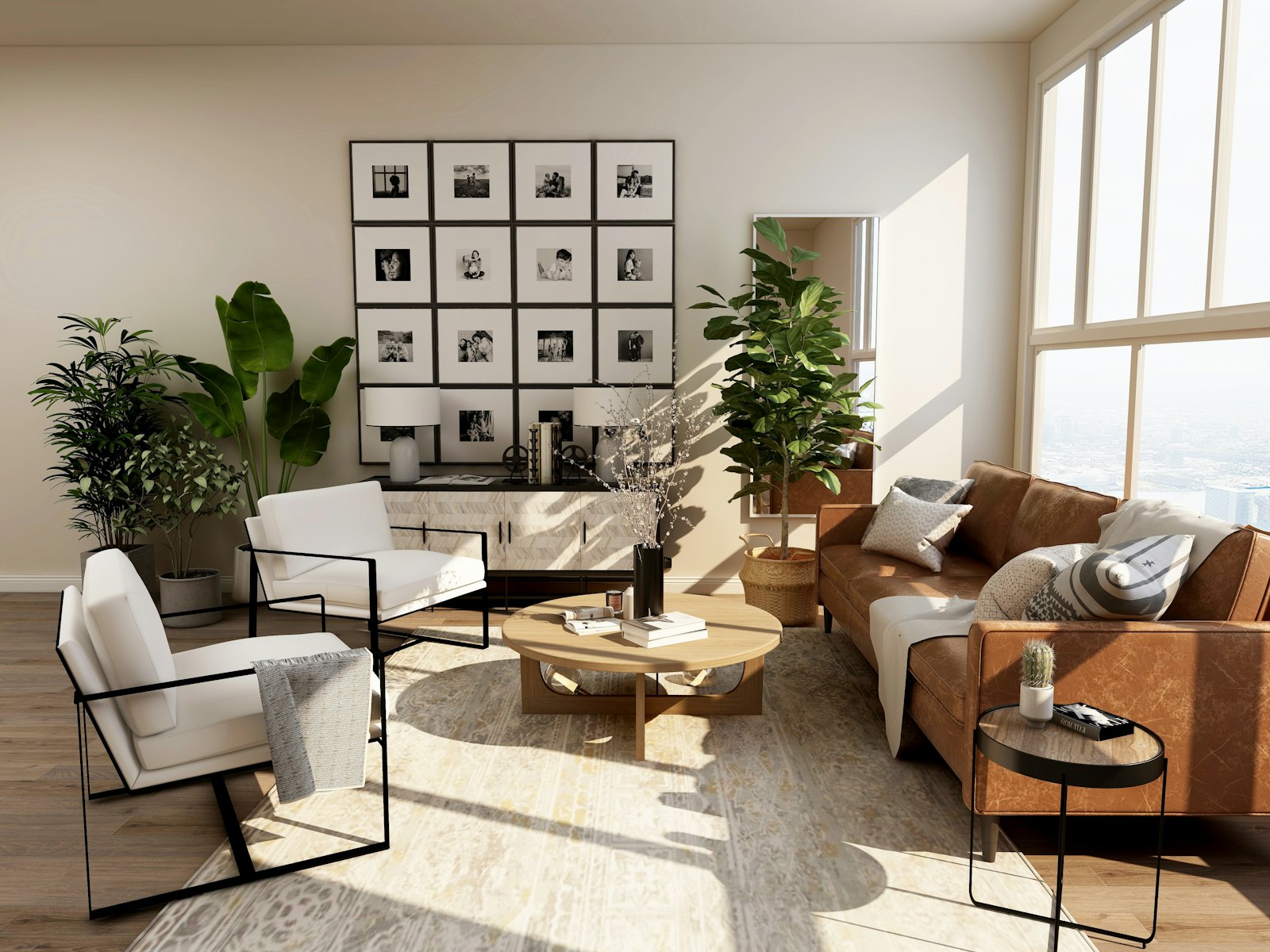 Sunlit living room after a full remodel
