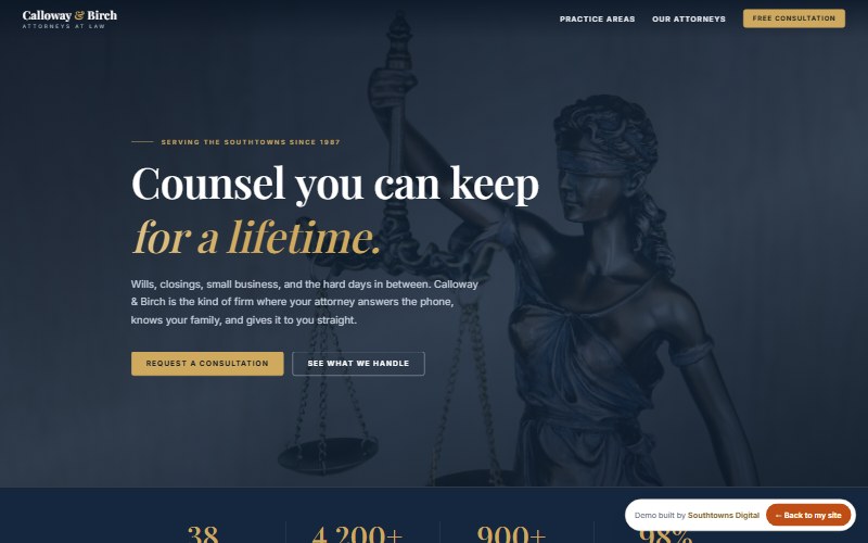 Calloway and Birch, a demo law firm website