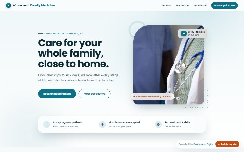 Wavecrest Family Medicine, a demo medical practice website