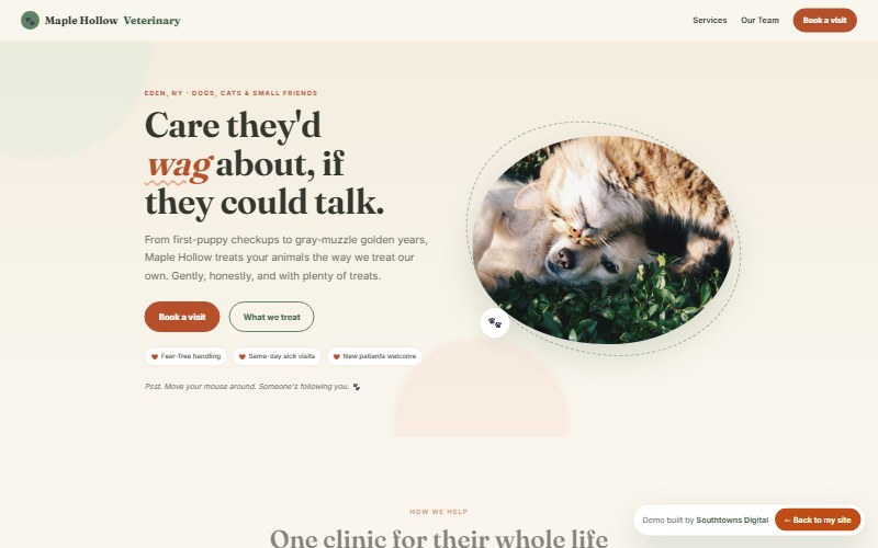 Maple Hollow Veterinary, a demo vet clinic website