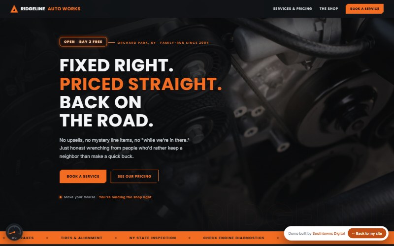 Ridgeline Auto Works, a demo auto repair shop website